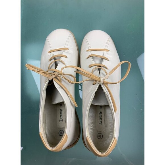 Leonardo di Vinci womens cream leather lace up shoes - Picture 6 of 7
